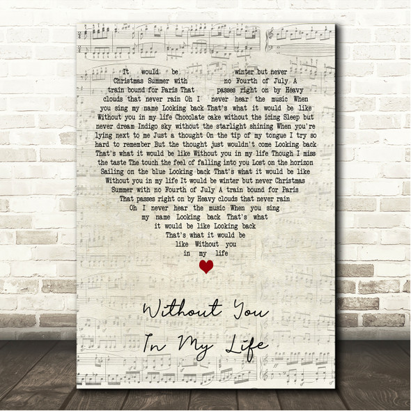 Jim Brickman Without You In My Life Script Heart Song Lyric Wall Art Canvas Framed Print
