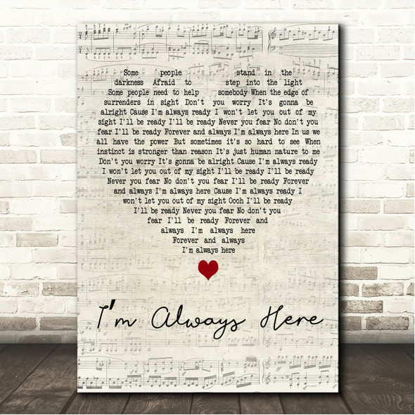 Jimi Jamison Im Always Here Script Heart Song Lyric Wall Art Canvas Framed Print