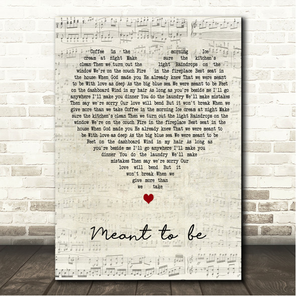 JJ Heller Meant to be Script Heart Song Lyric Wall Art Canvas Framed Print