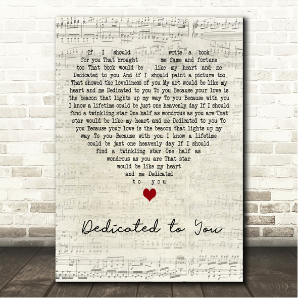 John Coltrane Dedicated to You Script Heart Song Lyric Wall Art Canvas Framed Print
