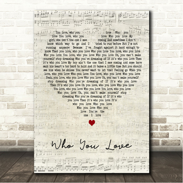 John Mayer Who You Love Script Heart Song Lyric Wall Art Canvas Framed Print