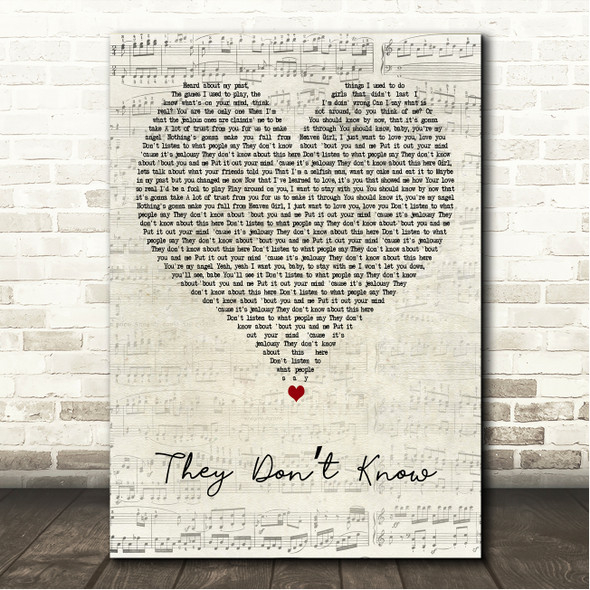 Jon B They Dont Know Script Heart Song Lyric Wall Art Canvas Framed Print