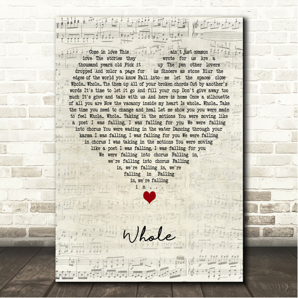 Jordan Hart Whole Script Heart Song Lyric Wall Art Canvas Framed Print