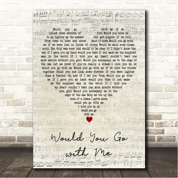 Josh Turner Would You Go with Me Script Heart Song Lyric Wall Art Canvas Framed Print