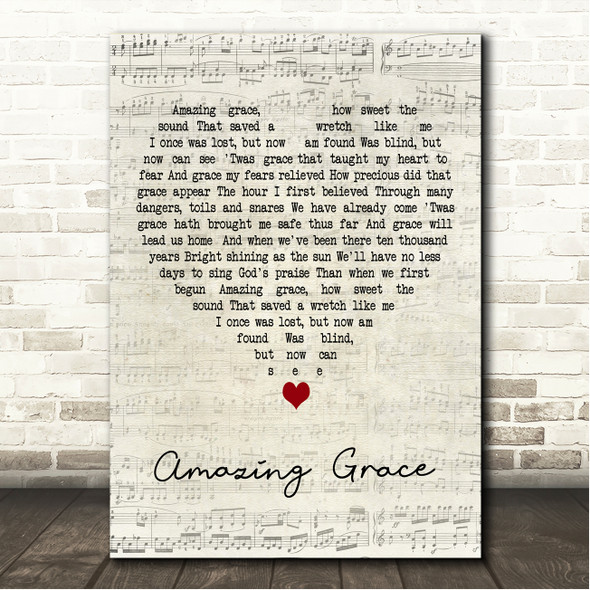 Judy Collins Amazing Grace Script Heart Song Lyric Wall Art Canvas Framed Print