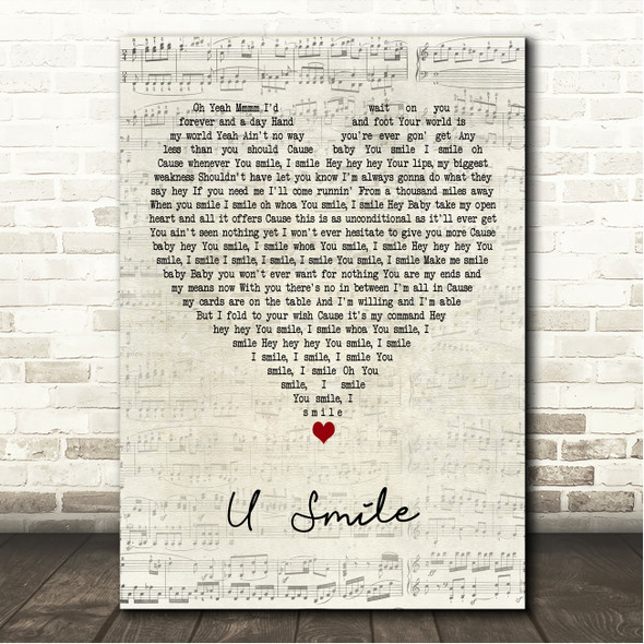 Justin Bieber U Smile Script Heart Song Lyric Wall Art Canvas Framed Print