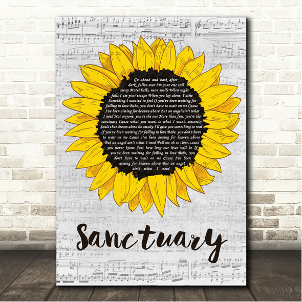 Joji Sanctuary Grey Script Sunflower Song Lyric Wall Art Canvas Framed Print