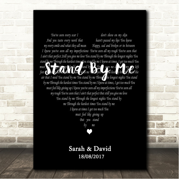 John Newman Stand By Me Simple Heart Black & White Song Lyric Wall Art Canvas Framed Print