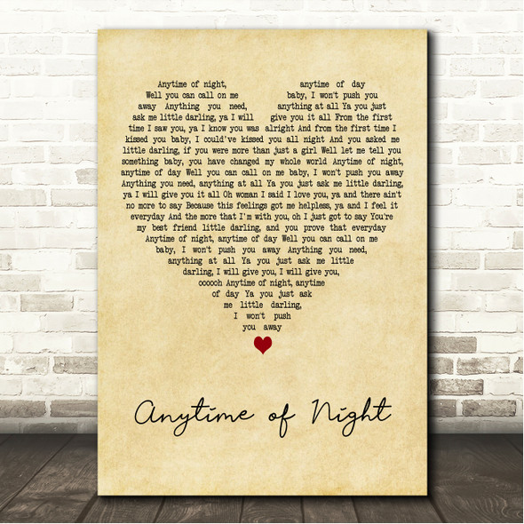 Jesse Roper Anytime of Night Vintage Heart Song Lyric Wall Art Canvas Framed Print