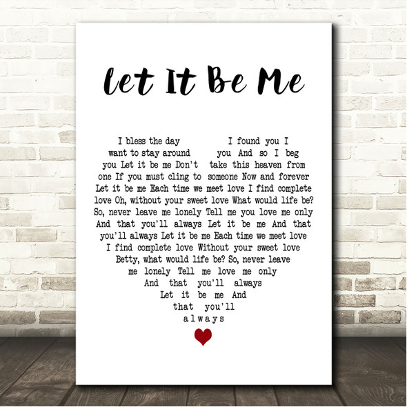 Jerry Butler & Betty Everett Let It Be Me White Heart Song Lyric Wall Art Canvas Framed Print