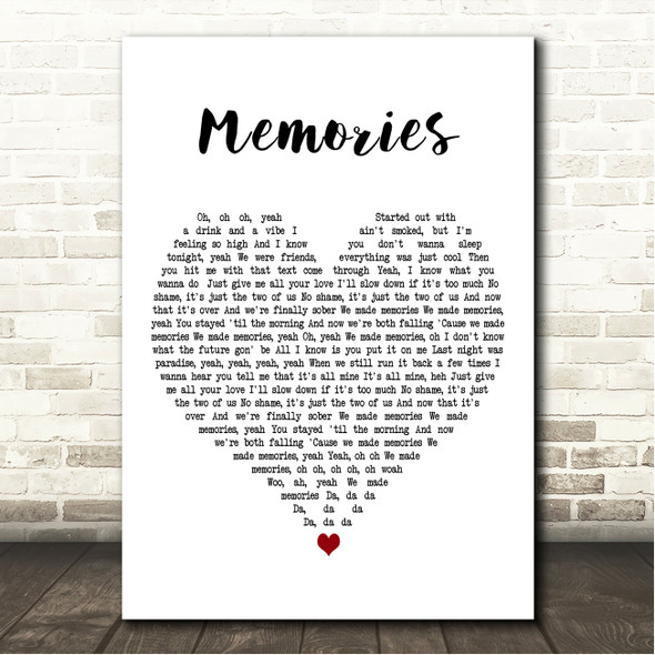 John Legend Memories White Heart Song Lyric Wall Art Canvas Framed Print