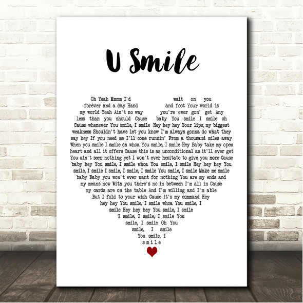 Justin Bieber U Smile White Heart Song Lyric Wall Art Canvas Framed Print