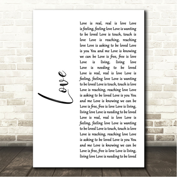 John Lennon Love White Script Song Lyric Wall Art Canvas Framed Print