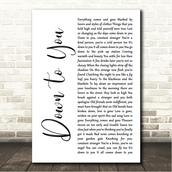 Joni Mitchell Down to You White Script Song Lyric Wall Art Canvas Framed Print