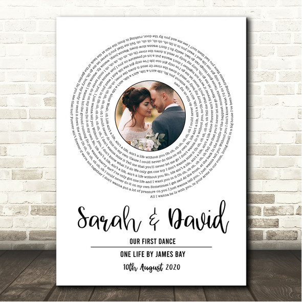 James Bay One Life White Vinyl Record Wedding First Dance Photo Song Lyric Wall Art Canvas Framed Print