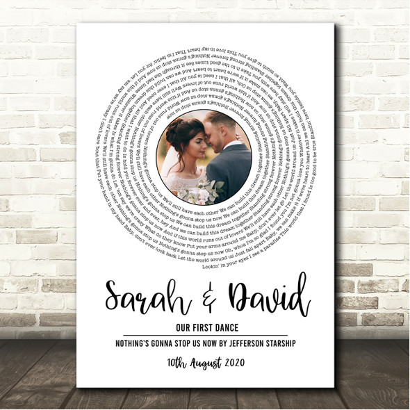 Jefferson Starship Nothing's Gonna Stop Us Now White Vinyl Record Wedding First Dance Photo Song Lyric Wall Art Canvas Framed Print