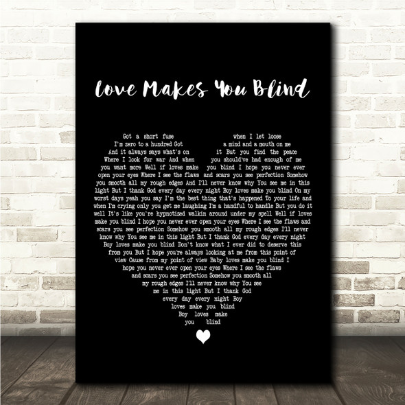 Kaylee Rose Love Makes You Blind Black Heart Song Lyric Wall Art Canvas Framed Print