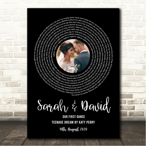 Katy Perry Teenage Dream Black Vinyl Record Wedding First Dance Photo Song Lyric Wall Art Canvas Framed Print