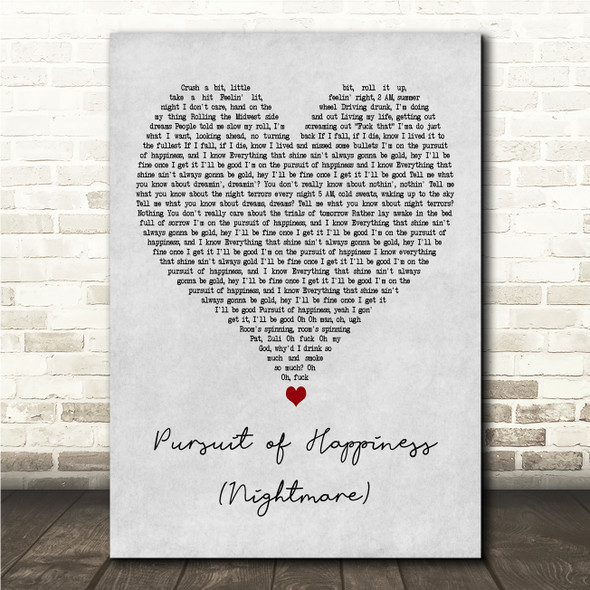 Kid Cudi Pursuit of Happiness (Nightmare) Grey Heart Song Lyric Wall Art Canvas Framed Print