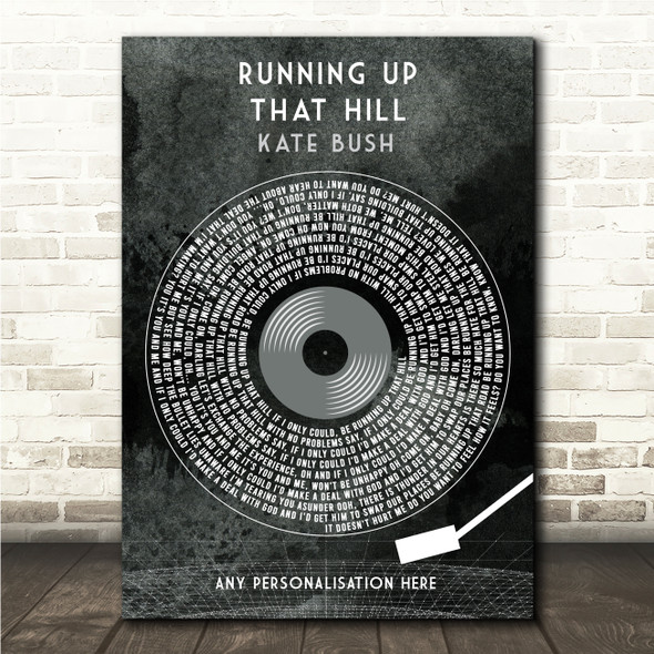 Kate Bush Running Up That Hill Grunge Grey Vinyl Record Song Lyric Wall Art Canvas Framed Print