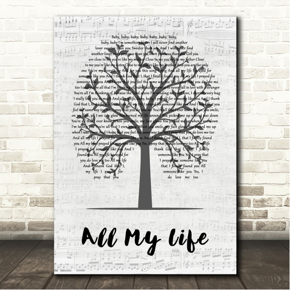 K-Ci & JoJo All My Life Music Script Tree Song Lyric Wall Art Canvas Framed Print