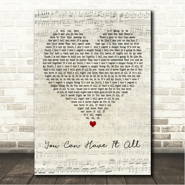 Kaiser Chiefs You Can Have It All Script Heart Song Lyric Wall Art Canvas Framed Print