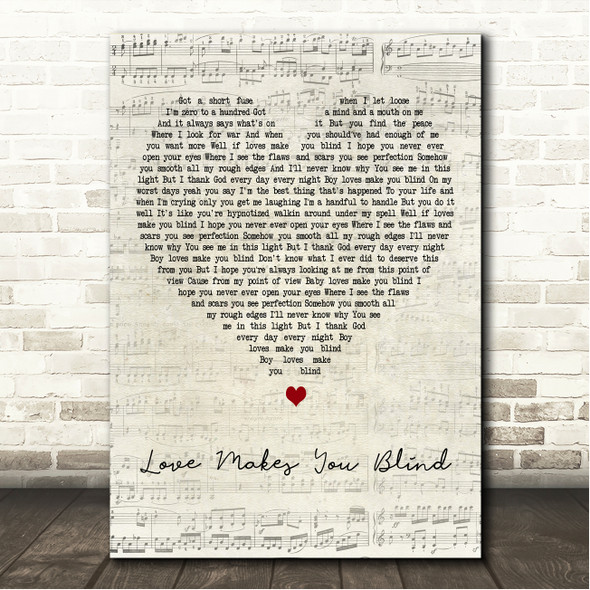 Kaylee Rose Love Makes You Blind Script Heart Song Lyric Wall Art Canvas Framed Print