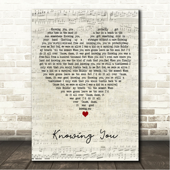 Kenny Chesney Knowing You Script Heart Song Lyric Wall Art Canvas Framed Print