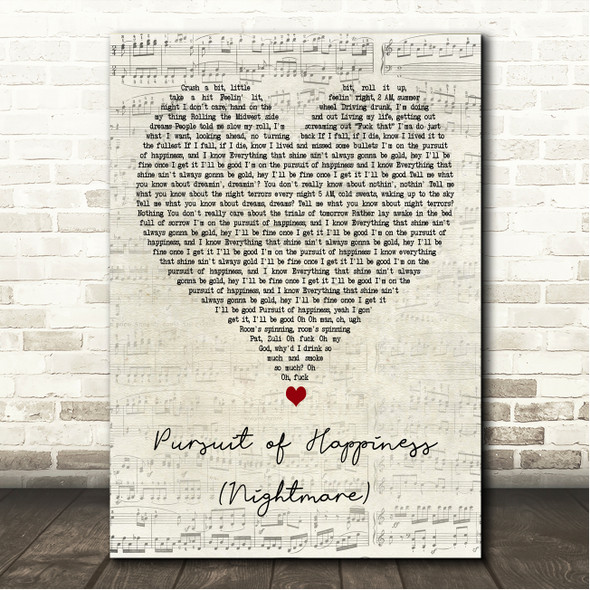 Kid Cudi Pursuit of Happiness (Nightmare) Script Heart Song Lyric Wall Art Canvas Framed Print
