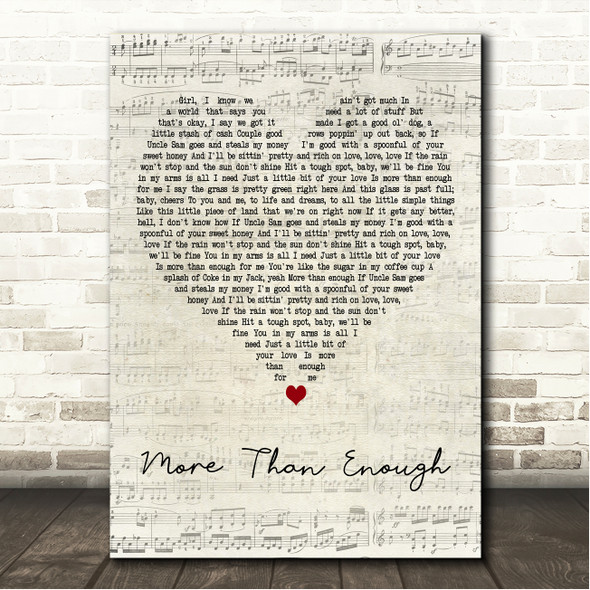 Kip Moore More Than Enough Script Heart Song Lyric Wall Art Canvas Framed Print