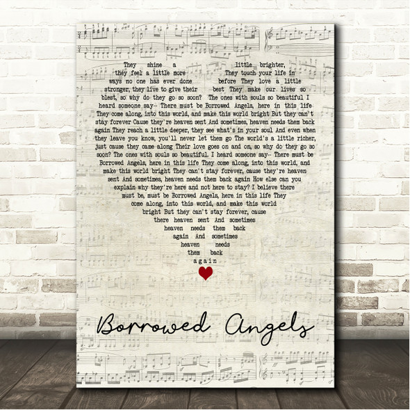 Kristin Chenoweth Borrowed Angels Script Heart Song Lyric Wall Art Canvas Framed Print