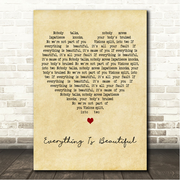 Kurt Travis Everything Is Beautiful Vintage Heart Song Lyric Wall Art Canvas Framed Print