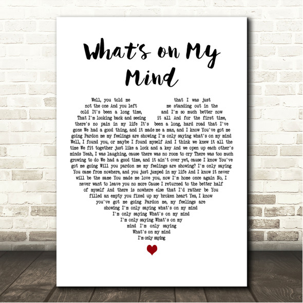 Kansas Whats on My Mind White Heart Song Lyric Wall Art Canvas Framed Print