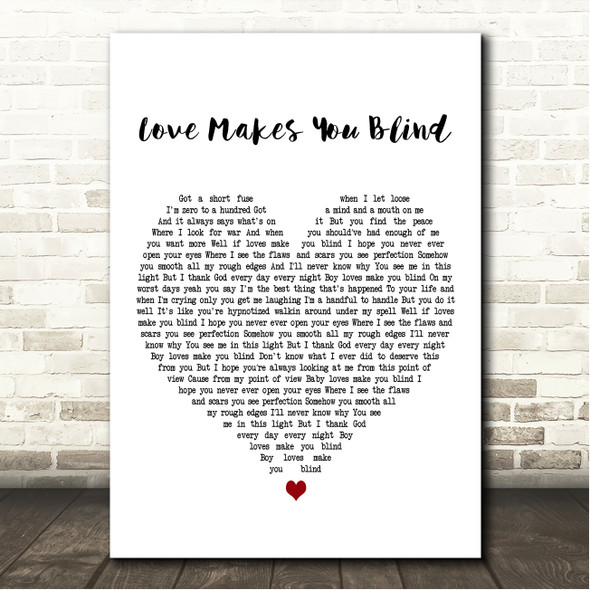 Kaylee Rose Love Makes You Blind White Heart Song Lyric Wall Art Canvas Framed Print
