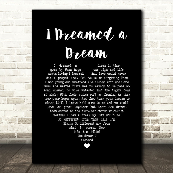 Susan Boyle I Dreamed a Dream Black Heart Song Lyric Quote Music Print