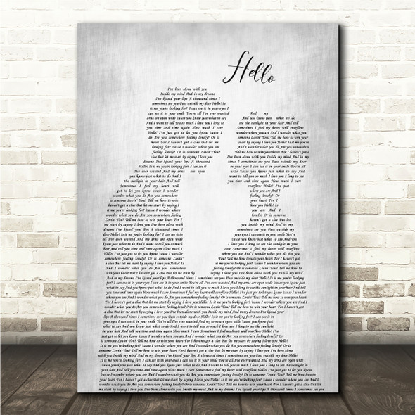 Lionel Richie Hello Man Lady Bride Groom Wedding Grey Song Lyric Wall Art Canvas Framed Print