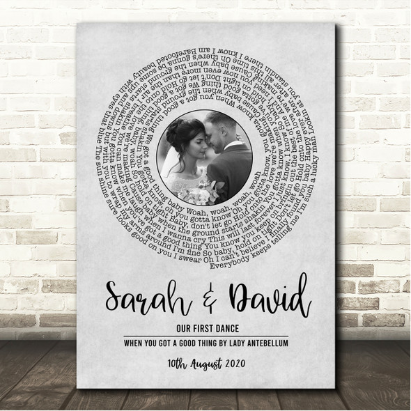Lady Antebellum When You Got A Good Thing Grey Vinyl Record Wedding First Dance Photo Song Lyric Wall Art Canvas Framed Print