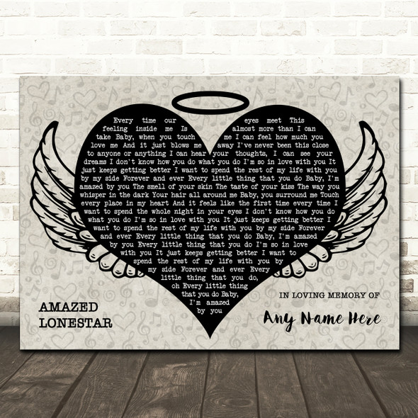 Lonestar Amazed Heart Angel Wings Halo Memorial Song Lyric Wall Art Canvas Framed Print