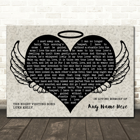 Luke Kelly The Night Visiting Song Heart Angel Wings Halo Memorial Song Lyric Wall Art Canvas Framed Print