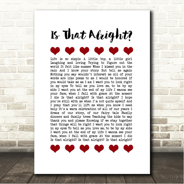 Lady Gaga Is That Alright Red Hearts In Row Song Lyric Wall Art Canvas Framed Print