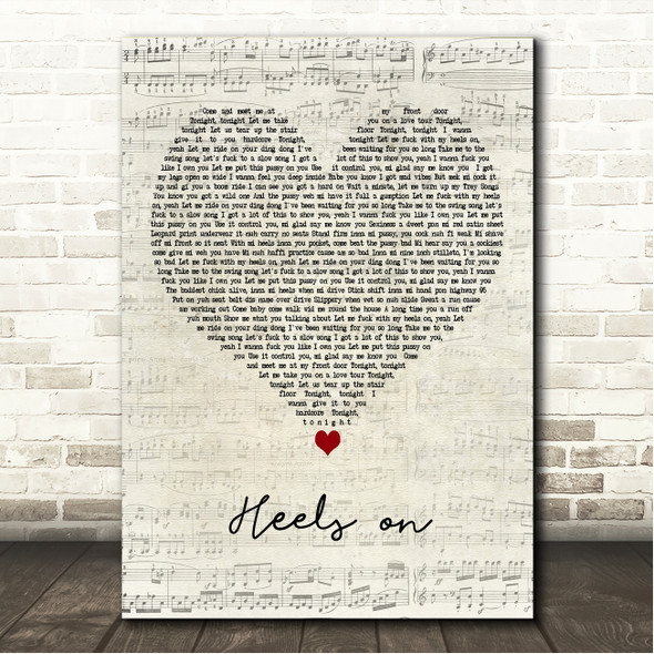 Lady Saw Heels on Script Heart Song Lyric Wall Art Canvas Framed Print
