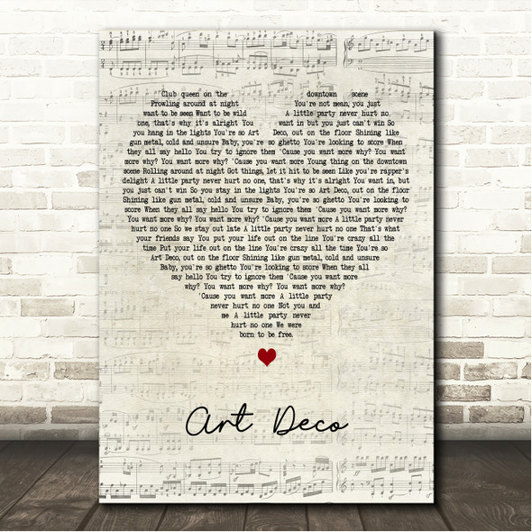 Lana Del Rey Art Deco Script Heart Song Lyric Wall Art Canvas Framed Print