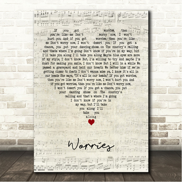 Langhorne Slim Worries Script Heart Song Lyric Wall Art Canvas Framed Print