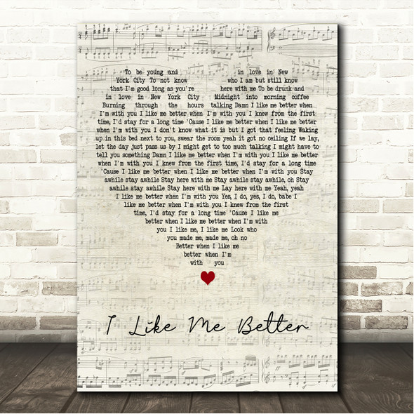 Lauv I Like Me Better Script Heart Song Lyric Wall Art Canvas Framed Print