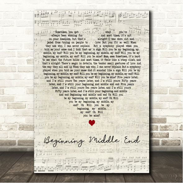 Leah Nobel Beginning Middle End Script Heart Song Lyric Wall Art Canvas Framed Print