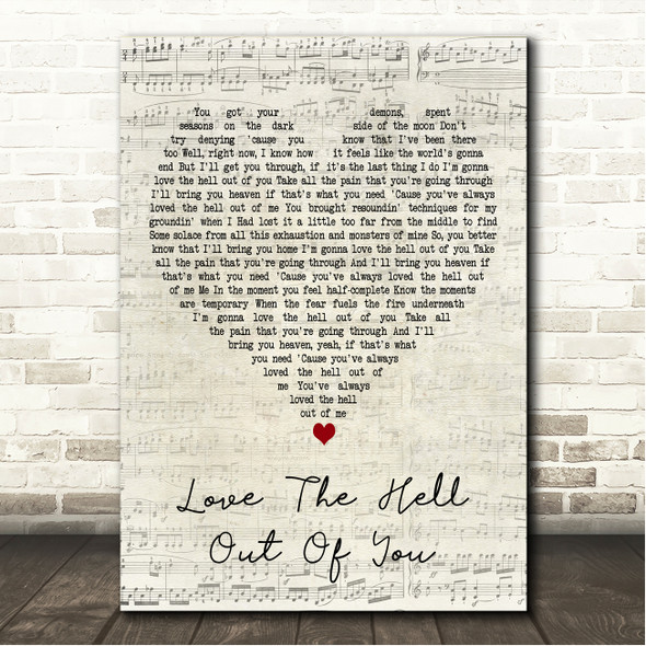 Lewis Capaldi Love The Hell Out Of You Script Heart Song Lyric Wall Art Canvas Framed Print