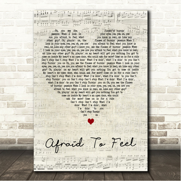 LF SYSTEM Afraid To Feel Script Heart Song Lyric Wall Art Canvas Framed Print