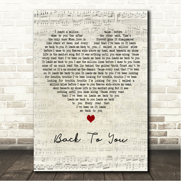 Lost Frequencies, Elley Duhé & X Ambassadors Back To You Script Heart Song Lyric Wall Art Canvas Framed Print