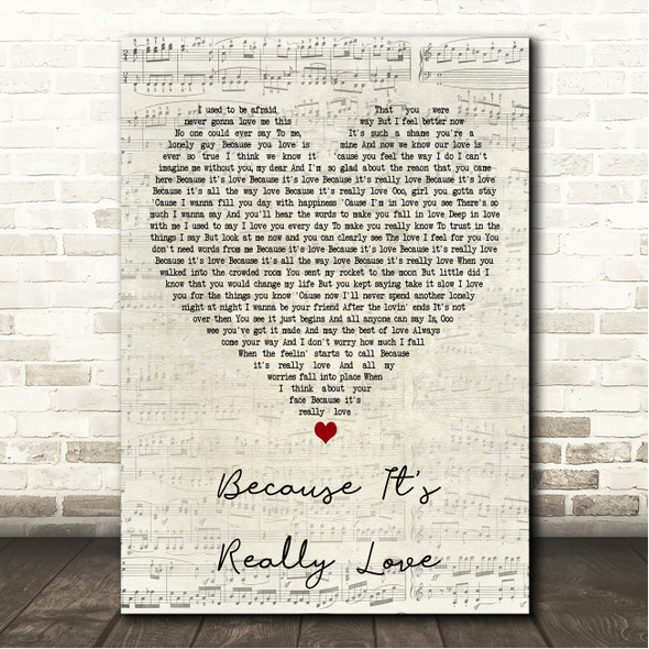 Luther Vandross Because It's Really Love Script Heart Song Lyric Wall Art Canvas Framed Print