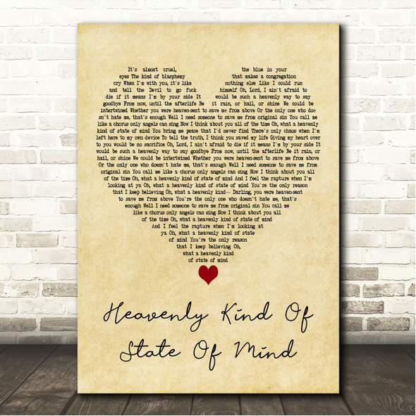 Lewis Capaldi Heavenly Kind Of State Of Mind Vintage Heart Song Lyric Wall Art Canvas Framed Print